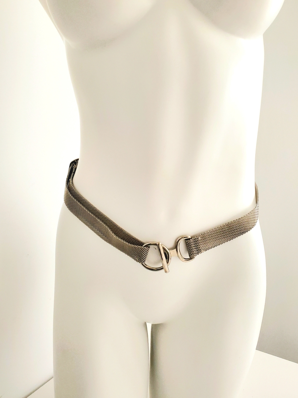 Vintage Silver Metal Mesh Belt T-Bar Toggle Closure Adjustable Y2K Chic